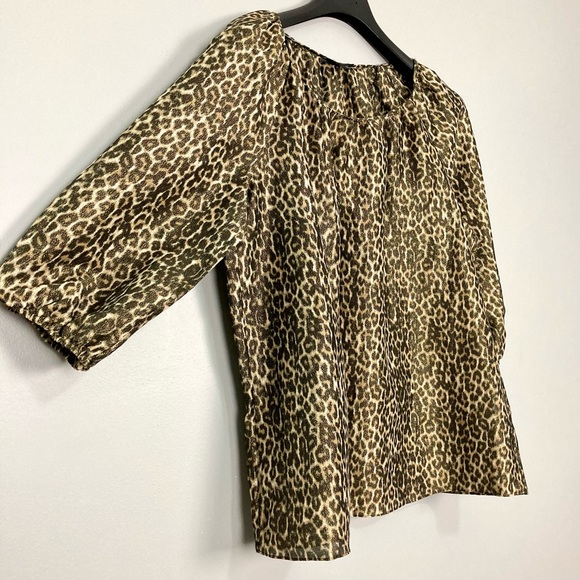 Talbots Silk Blend Leopard Blouse Women’s Size 1X Boat Neck 3/4 Sleeves Metallic - Picture 3 of 6